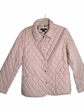 Prague Quilted Snap Jacket Plaid Lined Womens M Light Pink Drop Pockets